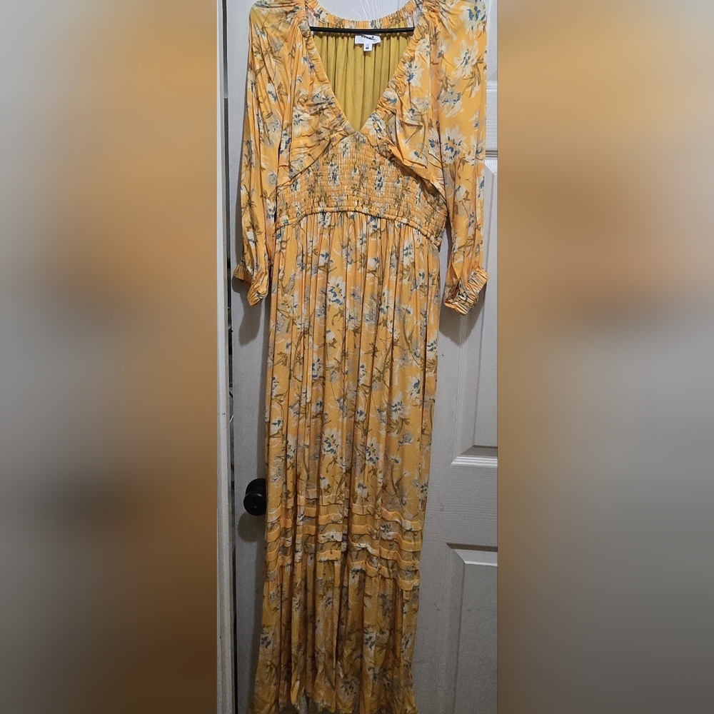 Long yellow with flowers dress